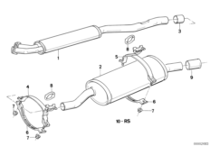Система выпуска ОГ без катализатора для BMW E30 324d M21 (схема запасных частей)