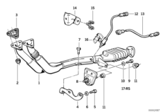 Система выпуска ОГ с катализатором для BMW E30 325e M20 (схема запасных частей)