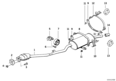Задний дополнительный глушитель для BMW E30 325e M20 (схема запасных частей)