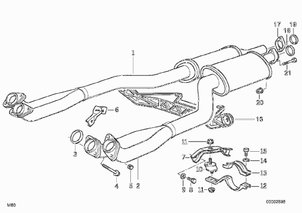 Приемная труба передн.дополн.глушителя для BMW E32 740i M60 (схема запчастей)