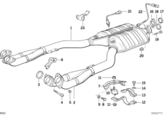 Система выпуска ОГ с катализатором для BMW E34 540i M60 (схема запасных частей)
