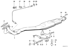 Система выпуска ОГ с катализатором для BMW E34 518i M40 (схема запасных частей)