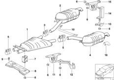 Система выпуска ОГ Зд для BMW E38 L7 M73N (схема запасных частей)