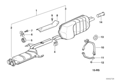 Система выпуска ОГ Зд для BMW E28 525e M20 (схема запасных частей)