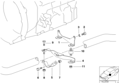 Элементы крепления системы выпуска ОГ для BMW E36 318is M44 (схема запасных частей)