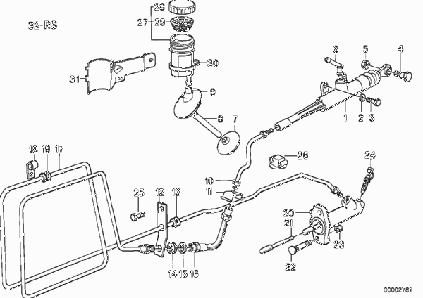 Привод управления сцеплением для BMW E32 730i M30 (схема запчастей)