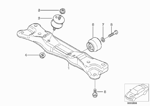 Крепление коробки передач/АКПП для BMW E39 530i M54 (схема запчастей)