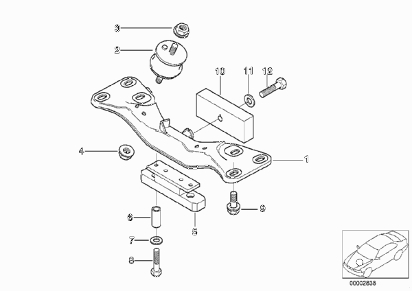 Крепление коробки передач/МКПП для BMW E39 525td M51 (схема запчастей)