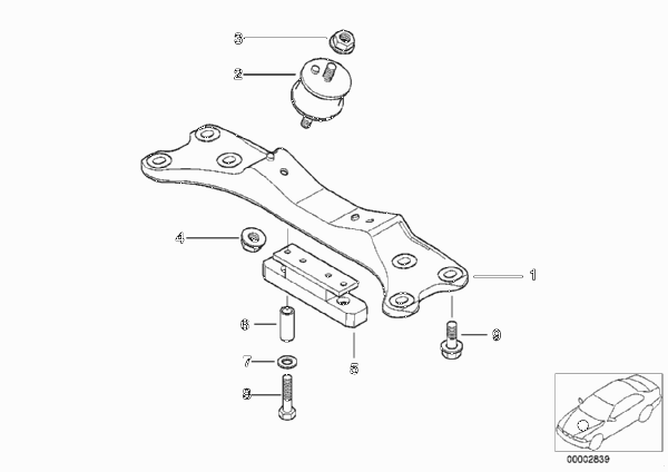 Крепление коробки передач/АКПП для BMW E39 525tds M51 (схема запчастей)