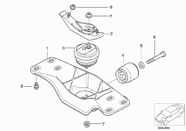 Крепление коробки передач/МКПП для BMW E39 535i M62 (схема запчастей)