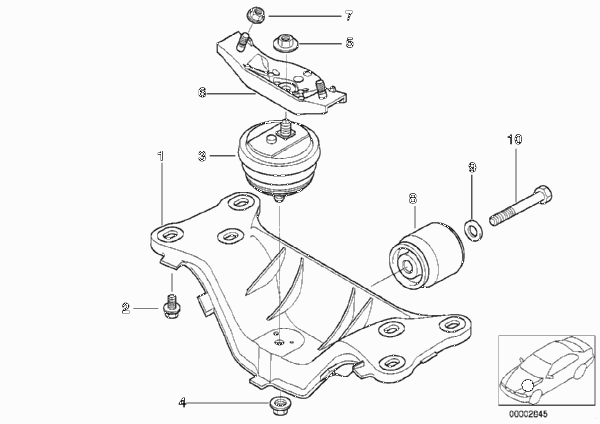 Крепление коробки передач/АКПП для BMW E39 540i M62 (схема запчастей)