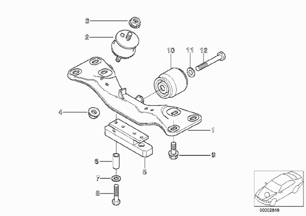 Крепление коробки передач/МКПП для BMW E38 725tds M51 (схема запчастей)