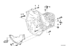 Дополнительные элементы КПП/крепление для BMW E12 518 M10 (схема запасных частей)