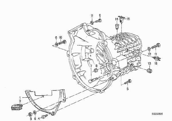 Дополнительные элементы КПП/крепление для BMW E12 518 M10 (схема запчастей)