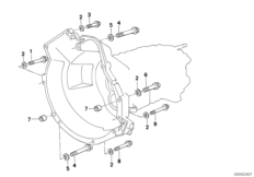 Крепление коробки передач для BMW E34 M5 3.6 S38 (схема запасных частей)