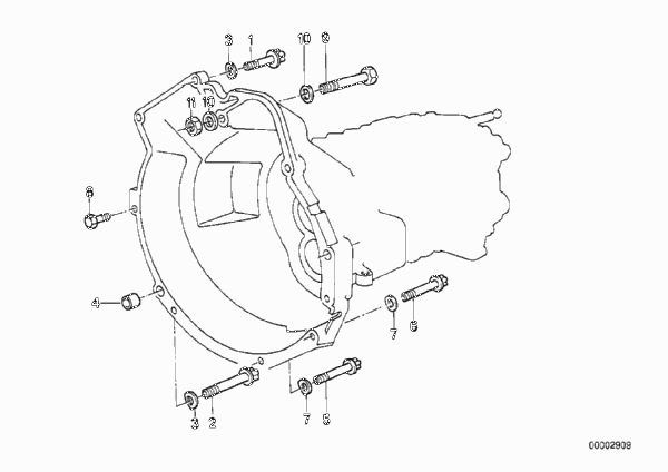 Крепление коробки передач для BMW E30 324d M21 (схема запчастей)