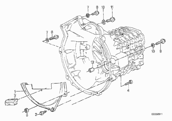 Дополнительные элементы КПП/крепление для BMW E28 518i M10 (схема запчастей)