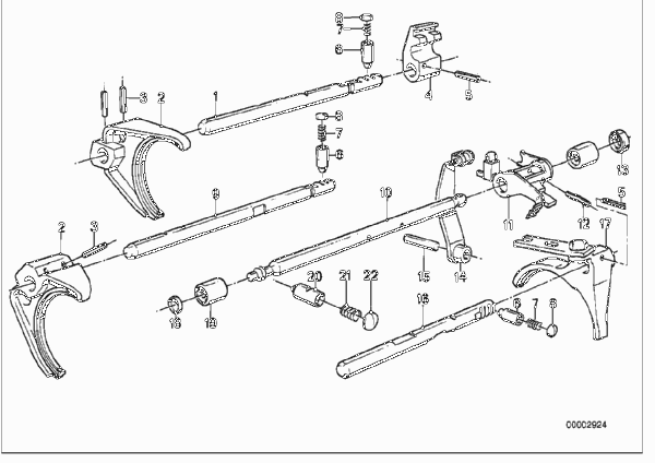 ZF S5-16 Внутрен.детали механизма ПП для BMW E30 320i M20 (схема запчастей)