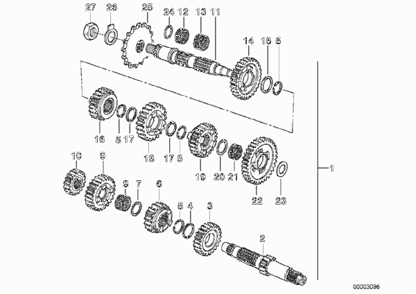 5-ступенчатая КПП/детали блока шестерен для MOTO E169 F 650 97 (0162) 0 (схема запчастей)