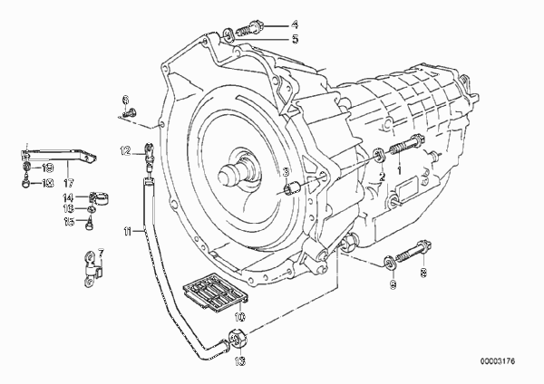 Дополнительные элементы КПП/крепление для BMW E34 520i M20 (схема запчастей)