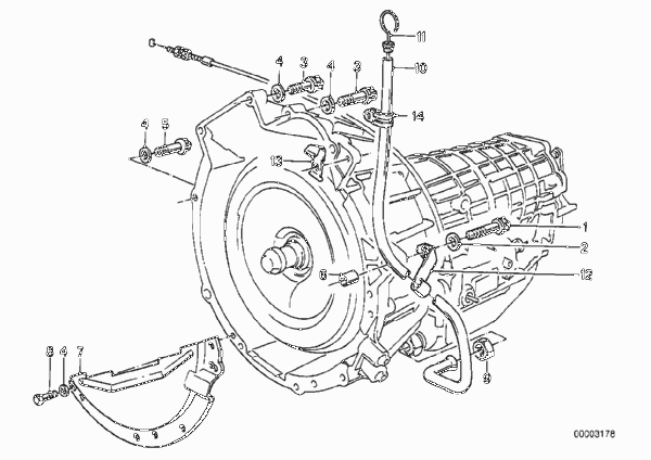 Дополнительные элементы КПП/крепление для BMW E28 524td M21 (схема запчастей)