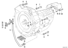 Дополнительные элементы КПП/крепление для BMW E32 735i M30 (схема запасных частей)