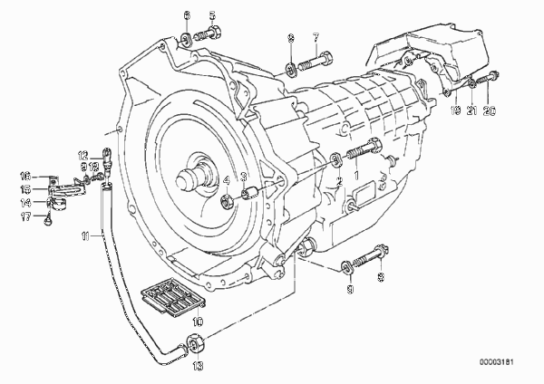 Дополнительные элементы КПП/крепление для BMW E34 535i M30 (схема запчастей)