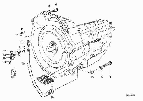Дополнительные элементы КПП/крепление для BMW E30 325ix M20 (схема запчастей)