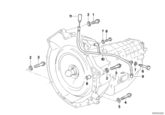 Дополнительные элементы КПП/крепление для BMW E34 520i M50 (схема запасных частей)