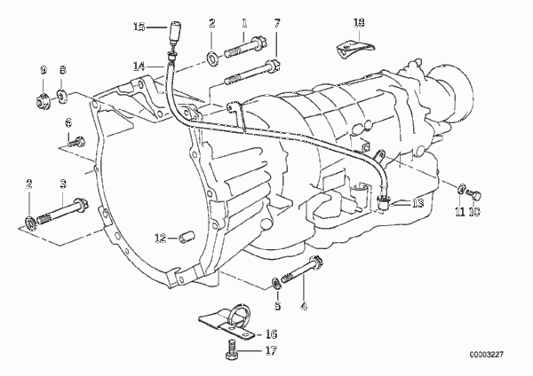 Дополнительные элементы КПП/крепление для BMW E36 316i M43 (схема запчастей)