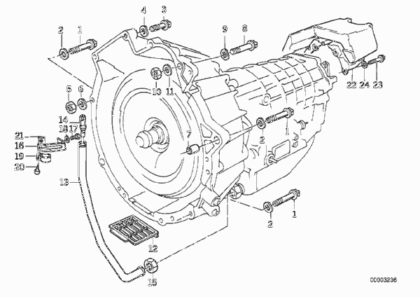 Дополнительные элементы КПП/крепление для BMW E32 750i M70 (схема запчастей)