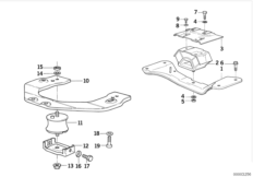 Крепление КПП для BMW E34 520i M50 (схема запасных частей)