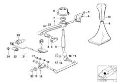 Механизм переключения передач МКПП для BMW E34 518g M43 (схема запасных частей)