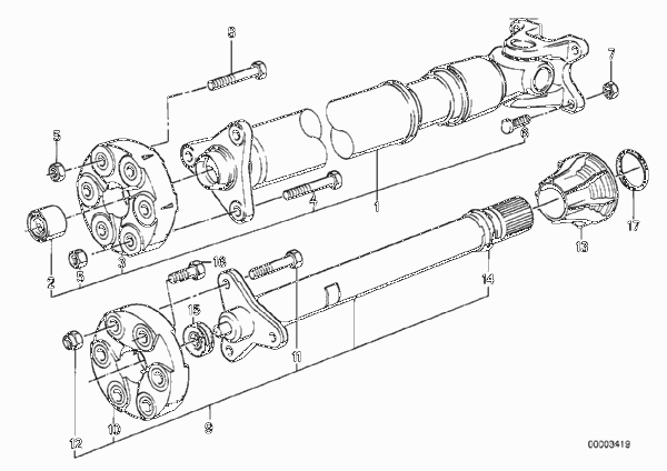 Детали карданного вала, полноприводный для BMW E30 325ix M20 (схема запчастей)