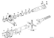 Эласт.муфта/промеж.опора карданного вала для BMW E30 316i M40 (схема запасных частей)