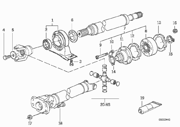 ШРУС промежут.опоры карданного вала для BMW E32 735i M30 (схема запчастей)