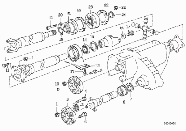 Детали карданного вала, полноприводный для BMW E34 525ix M50 (схема запчастей)