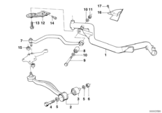 Попер.балка/попер.рычаг/стойка стабилиз. для BMW E34 518i M40 (схема запасных частей)