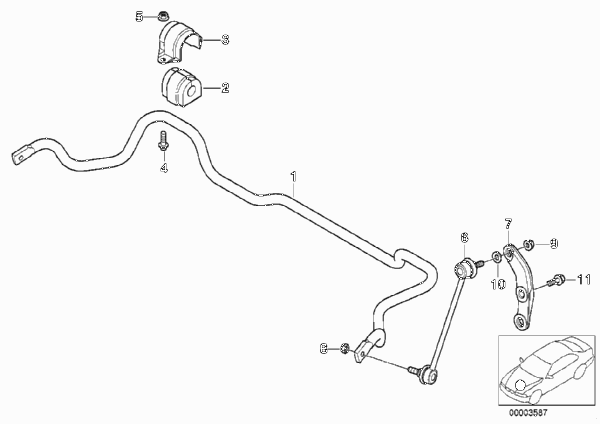Стабилизатор Пд для BMW E39 530i M54 (схема запчастей)