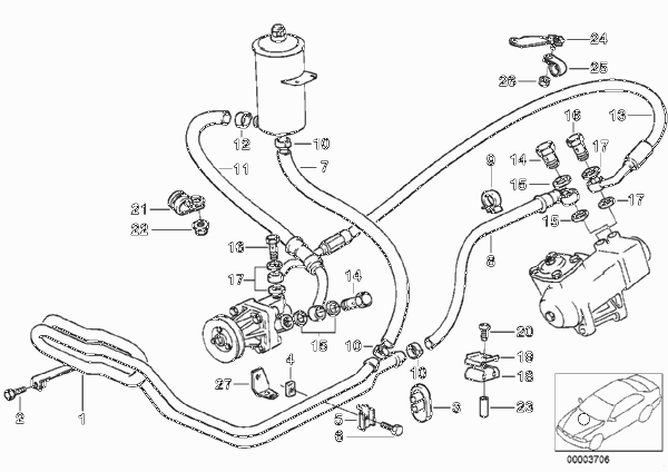 Маслопроводы гидроусилителя рул.управл. для BMW E34 530i M30 (схема запчастей)