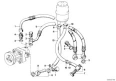 Маслопроводы гидроусилителя рул.управл. для BMW E30 316 M10 (схема запасных частей)