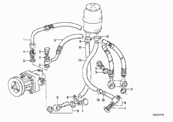 Маслопроводы гидроусилителя рул.управл. для BMW E30 320is S14 (схема запчастей)