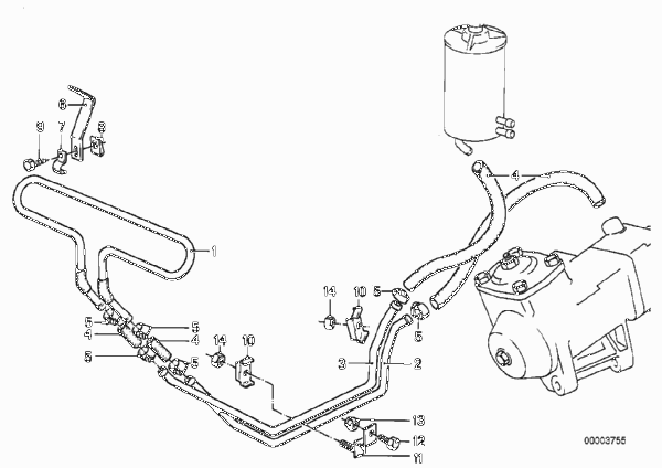 Маслопроводы гидроусилителя рул.управл. для BMW E28 525i M30 (схема запчастей)