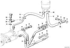 Маслопроводы гидроусилителя рул.управл. для BMW E28 524d M21 (схема запасных частей)