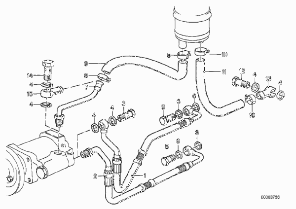 Маслопроводы гидроусилителя рул.управл. для BMW E28 518i M10 (схема запчастей)