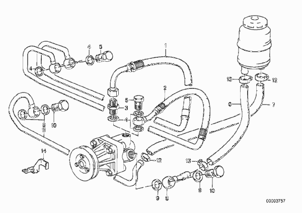Маслопроводы гидроусилителя рул.управл. для BMW E30 318i M10 (схема запчастей)