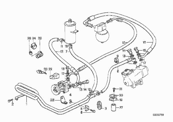 Маслопроводы гидроусилителя рул.управл. для BMW E32 730i M30 (схема запчастей)