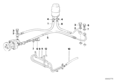 Маслопроводы гидроусилителя рул.управл. для BMW E30 316i M40 (схема запасных частей)