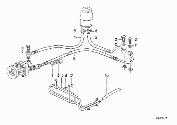 Маслопроводы гидроусилителя рул.управл. для BMW E30 318is M42 (схема запчастей)