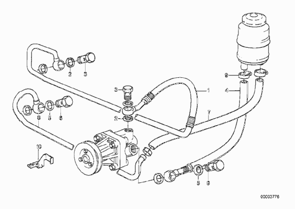 Маслопроводы гидроусилителя рул.управл. для BMW E30 325i M20 (схема запчастей)